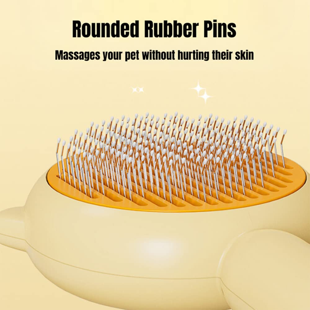 Pet grooming brush with rounded rubber pins on a beige background