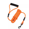 Orange rope leash with black connectors on a white background