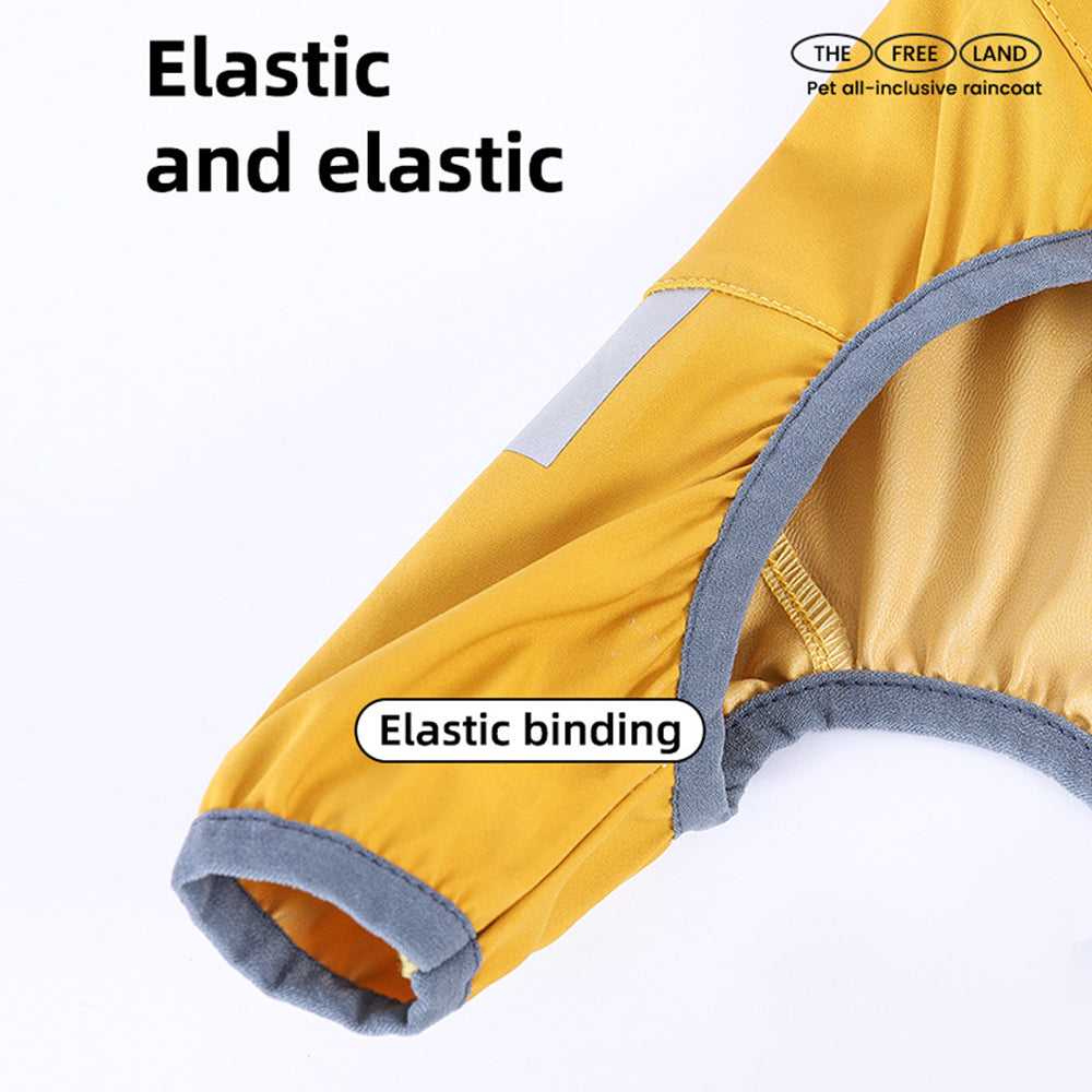 Yellow pet raincoat with elastic binding on a white background