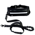 Black waist bag with reflective strip and bungee leash on a white background