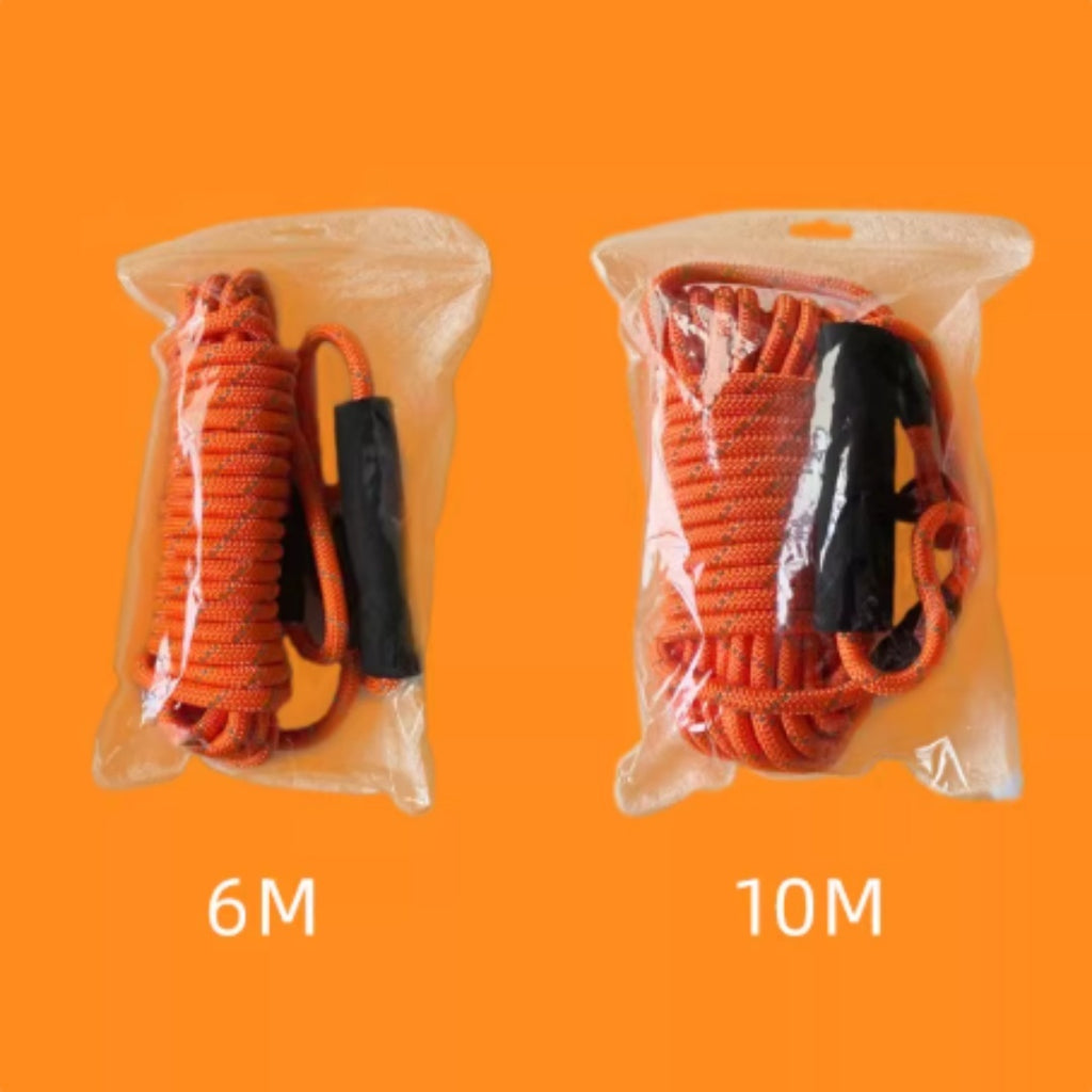 Two packages of orange ropes with measurement labels on an orange background