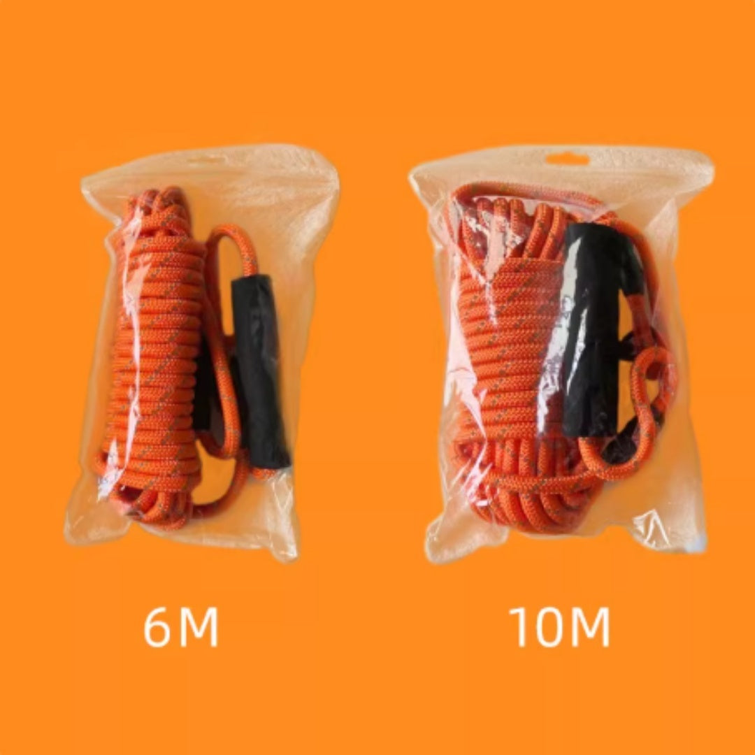 Two packages of orange ropes with measurement labels on an orange background